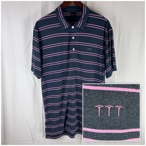 Dunning Polo Shirt Men's Medium Blue Purple Striped Performance Stretch‎ Golf
